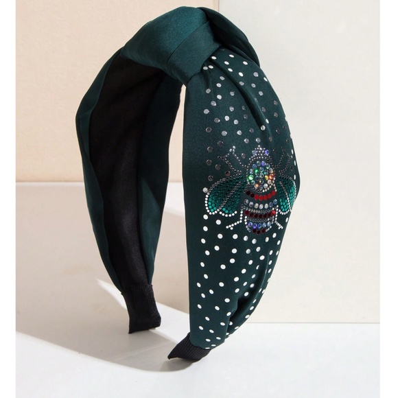 Green Satin Bee Glitter Knot Headband main image 4